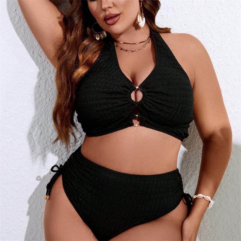 Big Size Women's Bikinis Trend 2025 Halter Two Piece Female Bikinis Sets Bandage Sexy Swimsuit Solid High Waist Swimwear