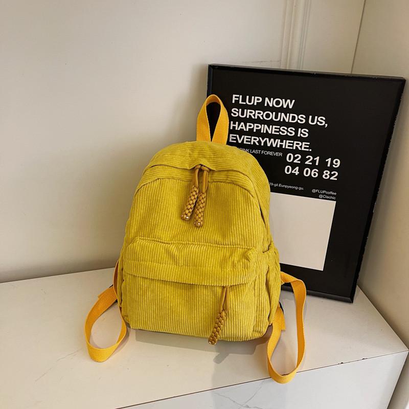 Color Stripes Solid Corduroy Backpack School Travel Functional Inner Pocket