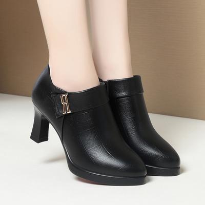 Весна Осень Универсальные Мягкие Кожаные Туфли Женские Элегантные Глубокие Шпильки Каблуки Офисные Деловые Платформы Водонепроницаемые Туфли