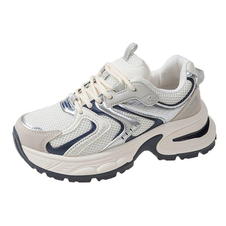 Сетчатые дышащие туфли для папы на толстой подошве для женщин, весна 2025, новые дышащие удобные универсальные повседневные спортивные туфли на шнуровке