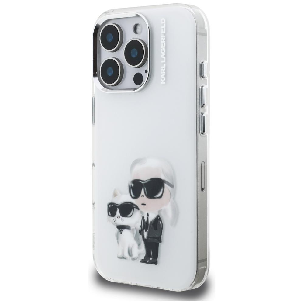 Karl Lagerfeld IML Aquarelle Karl & Choupette & Logo Case for iPhone 16 Pro White