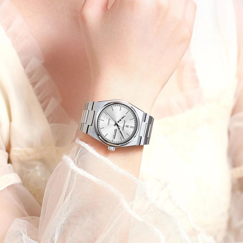 Fashion Quartz Ladies Watch Stainless Steel Date Week Woman's Wristwatch Waterproof Luminous Business Watches For Men Couples