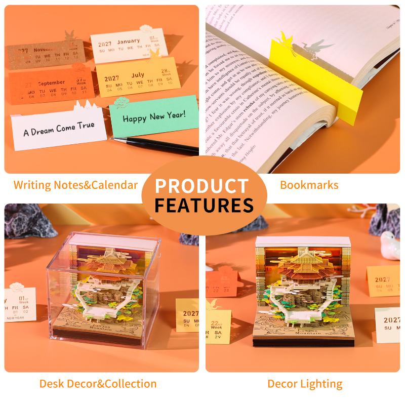 Stylish 2027 Desk Calendar With LED Lights 3D Pages For Home Decoration