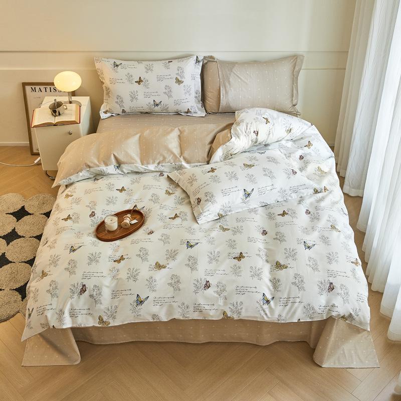 Комплект из четырех предметов, пододеяльник из чистого хлопка, простыня из хлопка, комплект из трех предметов для односпальной кровати в общежитии