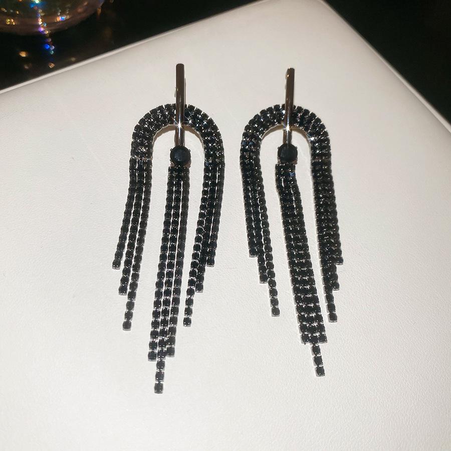 Silver Needle Feather Fringed Earrings Long Light Luxury Atmospheric Stud Earrings Personalized Design Earrings