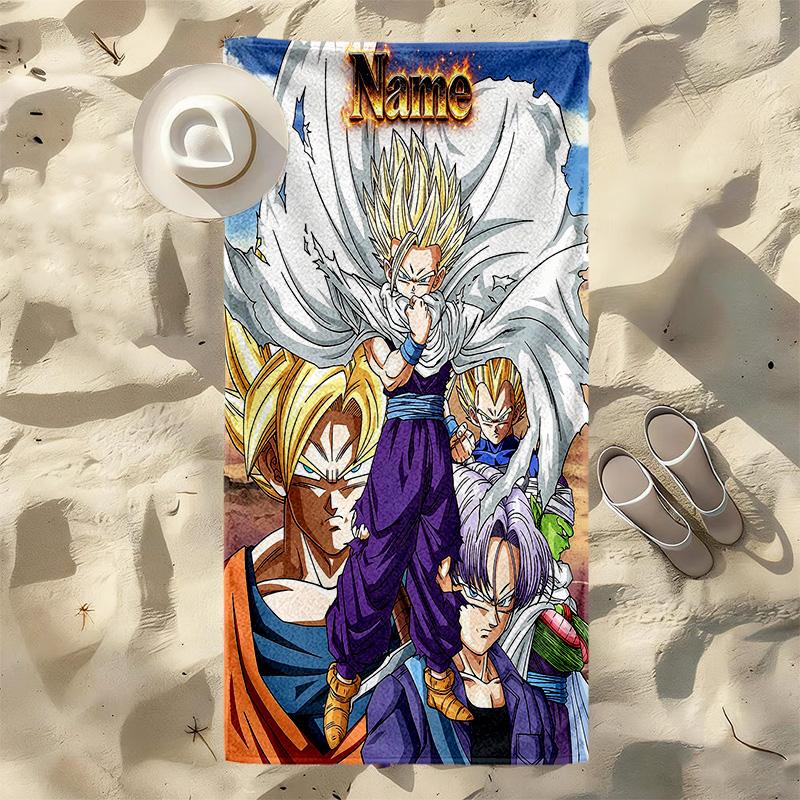 Custom Name Super Saiyan Stylish Digital Printing Beach Towel Quick‑Drying Absorbent Blanket for Beach Pool Gym Travel