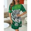 Женские элегантные платья с белым и зеленым тигровым принтом Женское платье-ночнушка с коротким рукавом и круглым вырезом Женская одежда в стиле Y2k Женская одежда