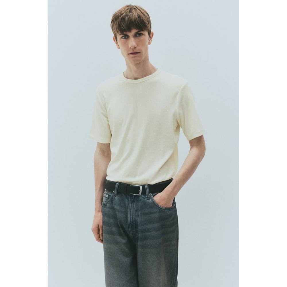 Футболка HM slim fit в рубчик, белая