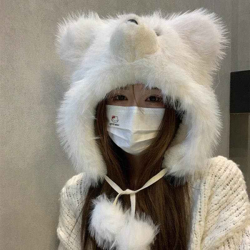 Милая плюшевая шапка с медведем, женская зимняя утепленная шапка-ушанка для северо-востока, для езды на велосипеде, катания на лыжах, для холодной погоды