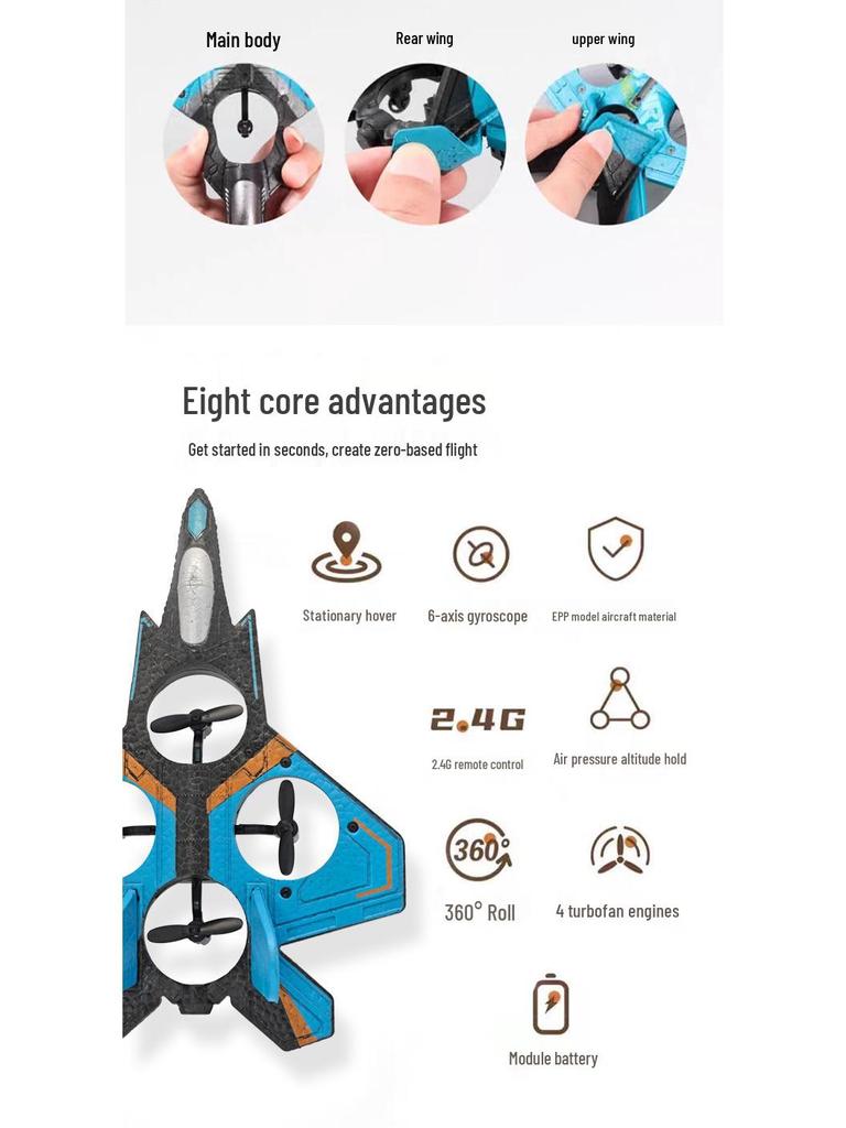 Long-Endurance Children's Remote-Control Glider - Durable Foam Four-Axis Drone