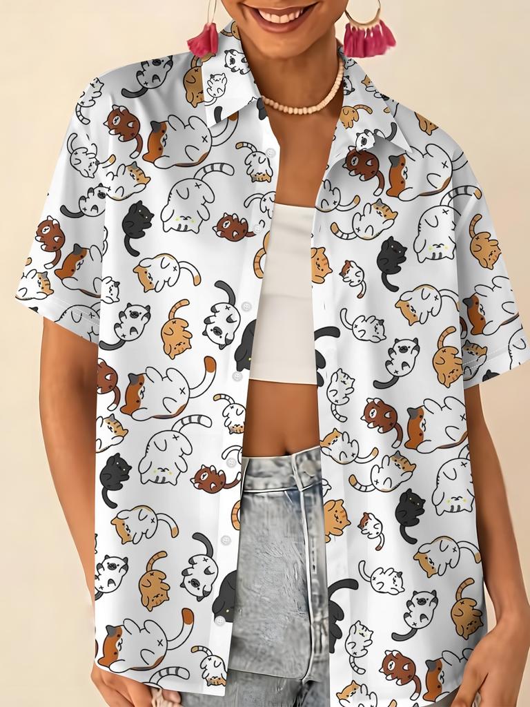 Women's Full-Body Animal Print Button-Up Shirt Short-Sleeve Collar Blouse Casual Daily Wear Spring Summer Fall Non-Matching Styl