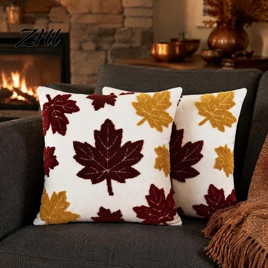 Fall Theme Decorative Pillow Cover Maple Leaf Cushion Cover, Acorn Throw Sofa 18x18 Inches Farmhouse Case for Autumn Home Decor Skin Friendly Shells