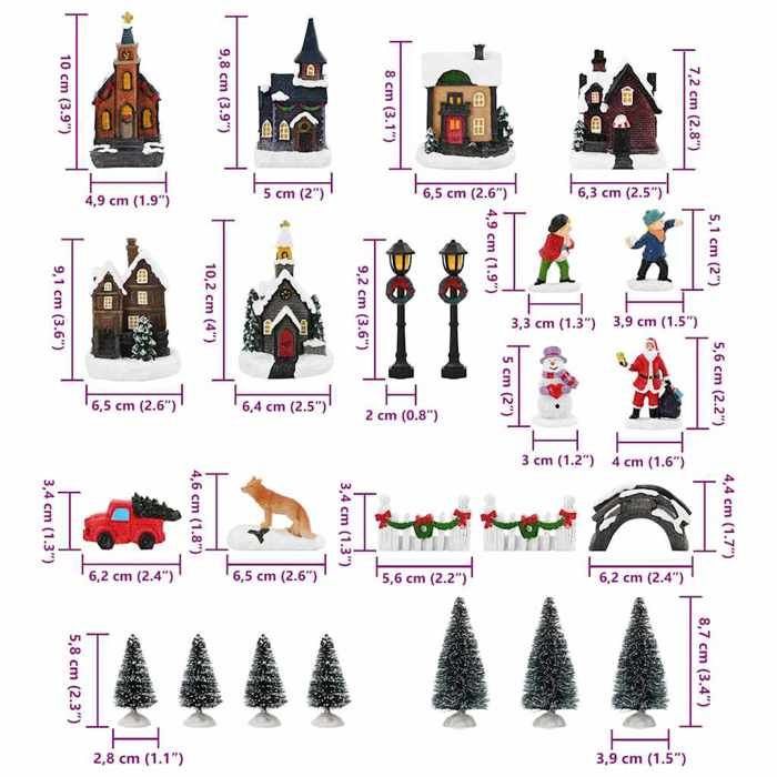 VidaXL Décor de Table de Noël Multicolore Résine, Salon, Décor moderne, Scène de table, Inlays décoratifs, Village d'hiver, 4017037