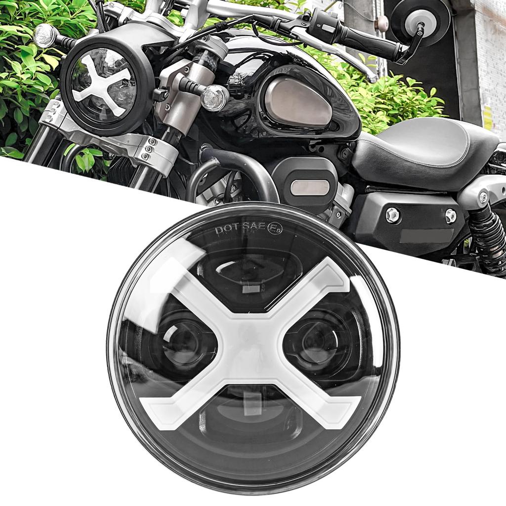 Vancroser 5.75 Inch Headlight, LED, X-Shaped, Bike Headlight, DRL, Hi/Lo Switching, /24V, High Brightness,