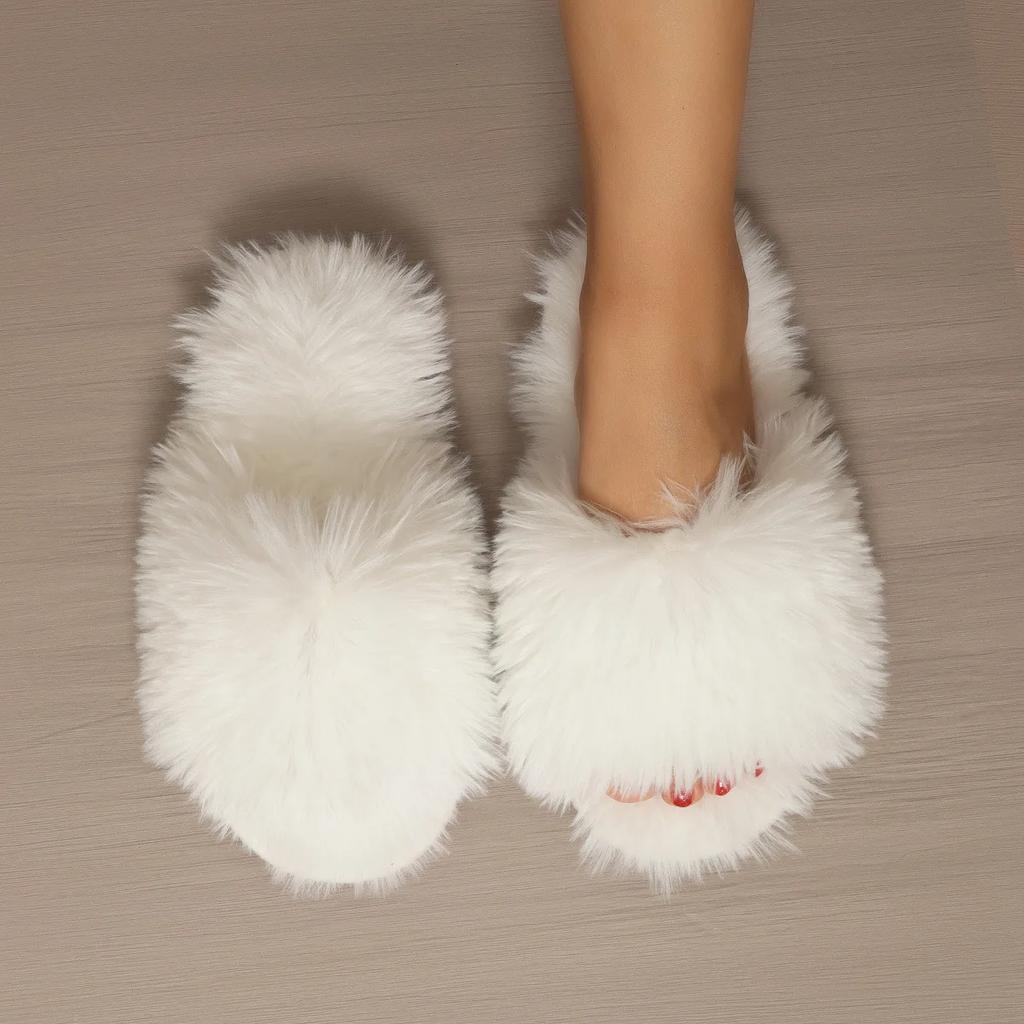 Winter Cotton Slippers Long Haired Women's Indoor Shoes New Autumn Winter Plush Footwear Casual Couples Comfortable Slippers