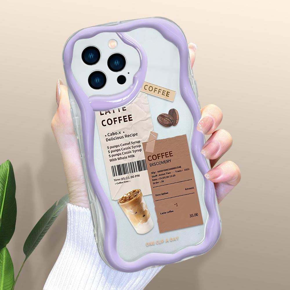 Cartoon Pattern Cream Texture Casing Wavy Edge Soft Silicone Cover Phone Case for IPhone Samsung Huawei Honor Xiaomi Redmi OPPO Realme Vivo Infinix