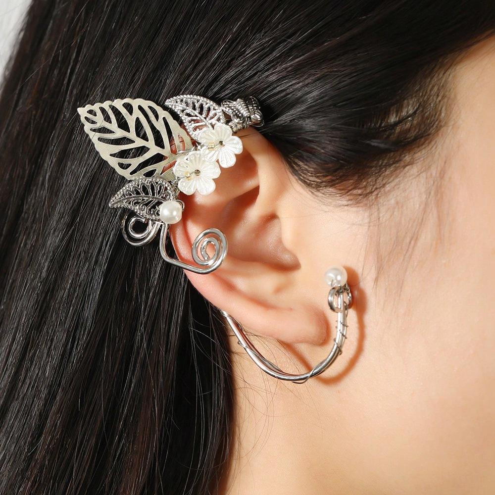 Модный универсальный без пирсинга ушей, цветок, клипса для ушной кости, женский, нишевый, простой, нерегулярный, ветки листьев, висящий на ухе