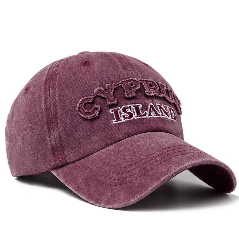 Unisex ISLAND Letter Patch Washed Baseball Cap Spring Autumn Outdoor Adjustable Sunscreen Hat