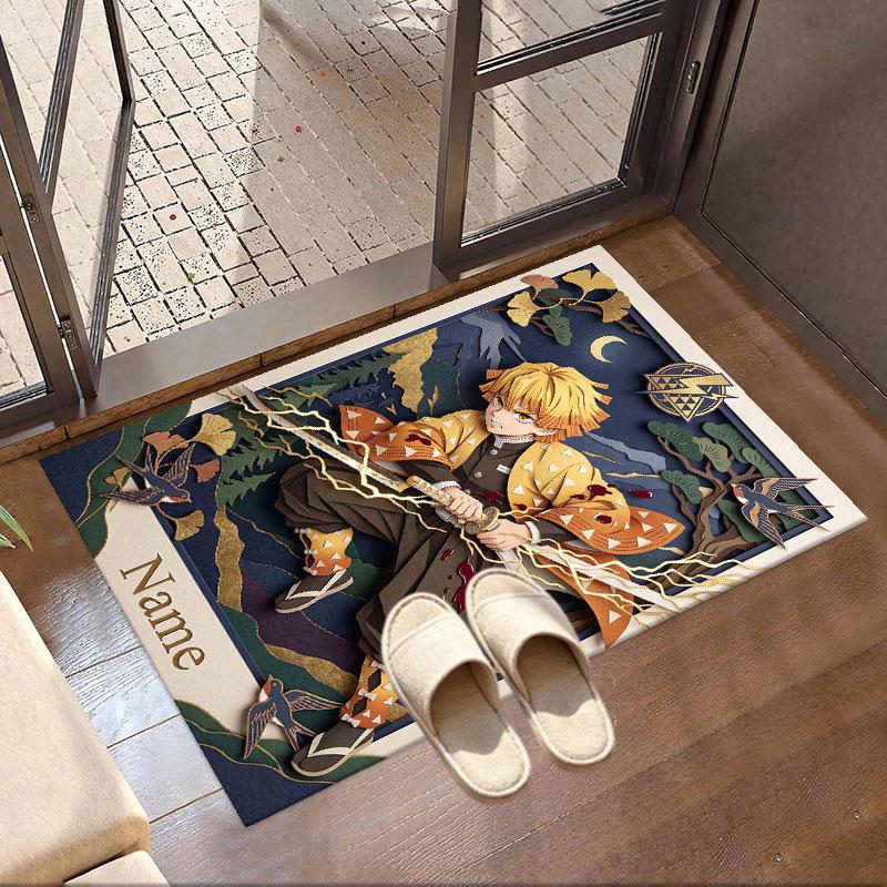 Custom Name Personalized Demon Slayer Print Carpet, Versatile Home Decor Rug, for Playroom, Apartment, Balcony, Entryway, Hallway Gift
