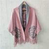 Женское пончо 2022, осенне-зимний шарф из искусственного кашемира с пионом и бахромой, двусторонняя теплая накидка с длинными рукавами, женский топ