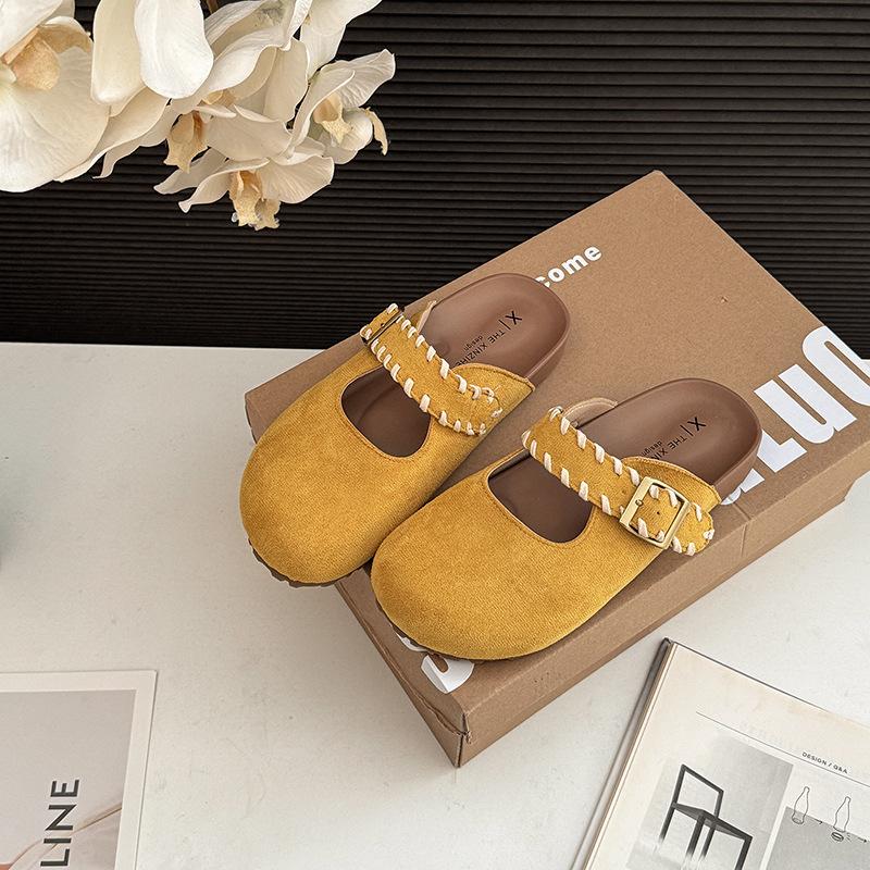 Half Slippers Women's Outer Wear Spring and Summer New Belt Buckle Bag Head Lazy One Pedal Slippers Platform Shoes