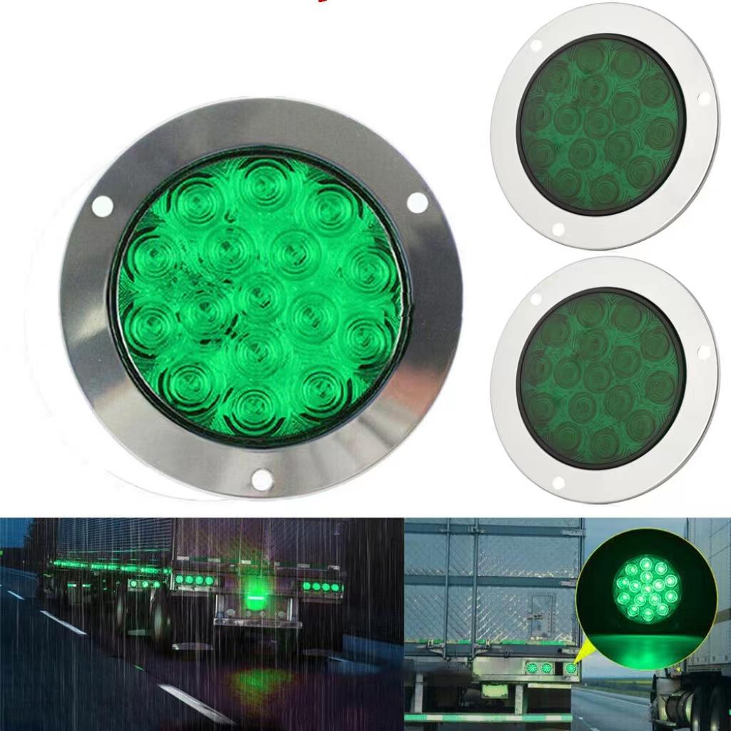 2PCS Round Rear Tail Lights Car LED Brake Stop Turn Signal Warning Lights 16LED Taillight Truck Trailer Lorry Blue Green 12V 24V