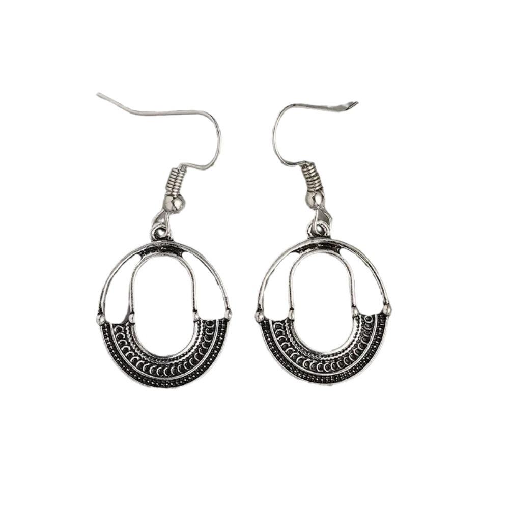 Youmu Vintage Geometric Antique Silver Hollow Earrings - European & American Style