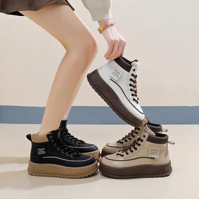 Повседневные женские ботинки на толстой платформе, осенне-весенние, нескользящие, со шнуровкой, короткие, спортивные, прогулочные, удобные, высокие кроссовки для женщин