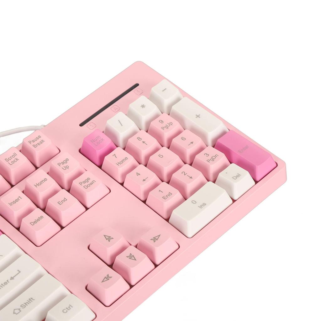 104-Key USB Wired Keyboard, Cute Gaming Keyboard with Vibrant Tri-Color Keycaps, 12 Multimedia Function Keys for OS X (PINK)