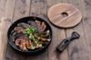 Ikenaga Iron Works Gyoza Iron Pot, 15cm, for Gas Stoves Only, with Handle and Wooden Base, Made in Japan, AGY5501