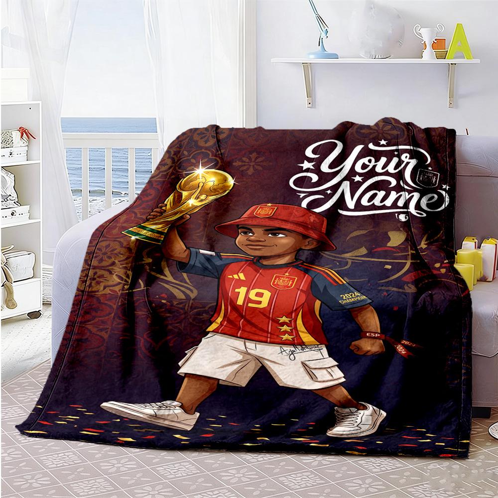 Lamin Yamal Customize Text Blanket Gift Personalized Blanket Soft Cozy Throw For Picnics Home Decor Living Room Livingroom Allseason Use
