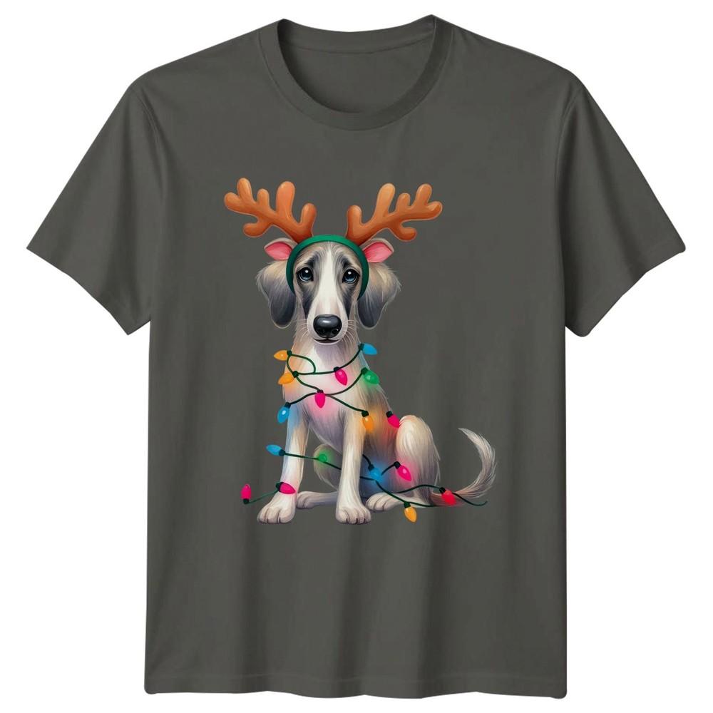 Christmas Dog Reindeer Antlers Lights Animals Holiday Unisex Unisex Graphic Tee