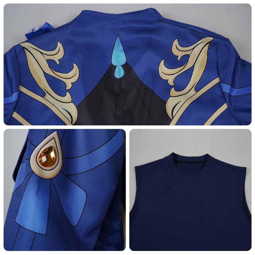 Игра Genshin Impact Focalors Косплей Шляпа Парик Волосы Полный комплект Карнавальное женское платье Униформа Костюм Экипировка Ролевая игра Маскарад Водный Бог