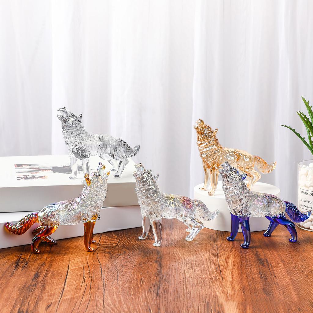 Статуэтка волка из хрустального стекла, воющая статуэтка волка, ручная стеклянная скульптура животного, коллекционное пресс-папье