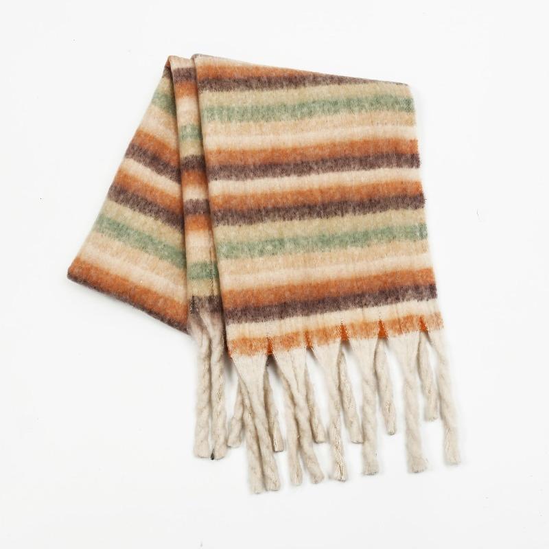 New Mohair Scarf Winter Women's High-end Color Matching Striped Couple Warm Thickened Scarf Shawl
