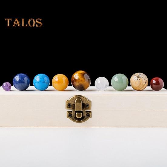 Faux Crystal 9 Planets Ball Solar Sun System Rock with Wooden Box Realistic Looking Quartz Stones Beads Desktop