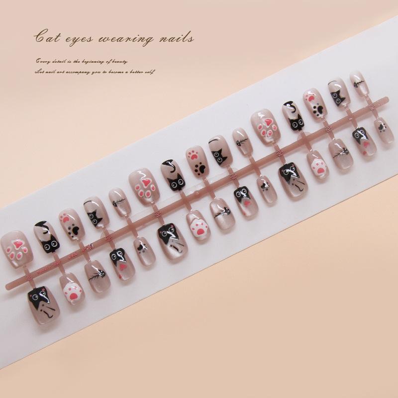 Handmade prefabricated armor, wearing armor, cute kitten removable, light-chasing cat eye nail piece, short T nail patch, sub-code