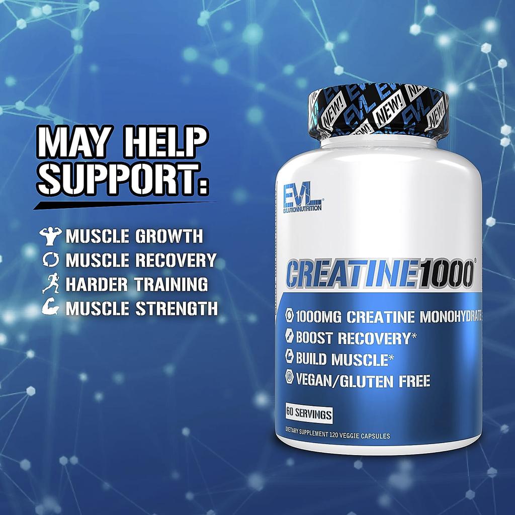 EVLution Nutrition Creatine1000®, 1,000 Mg, 120 Veggie Capsules (500 Mg Per Capsule)