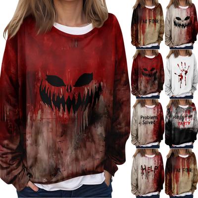 Женская повседневная мода Хэллоуин принтованный длинный рукав O-образный вырез толстовка многослойный пуловер топ