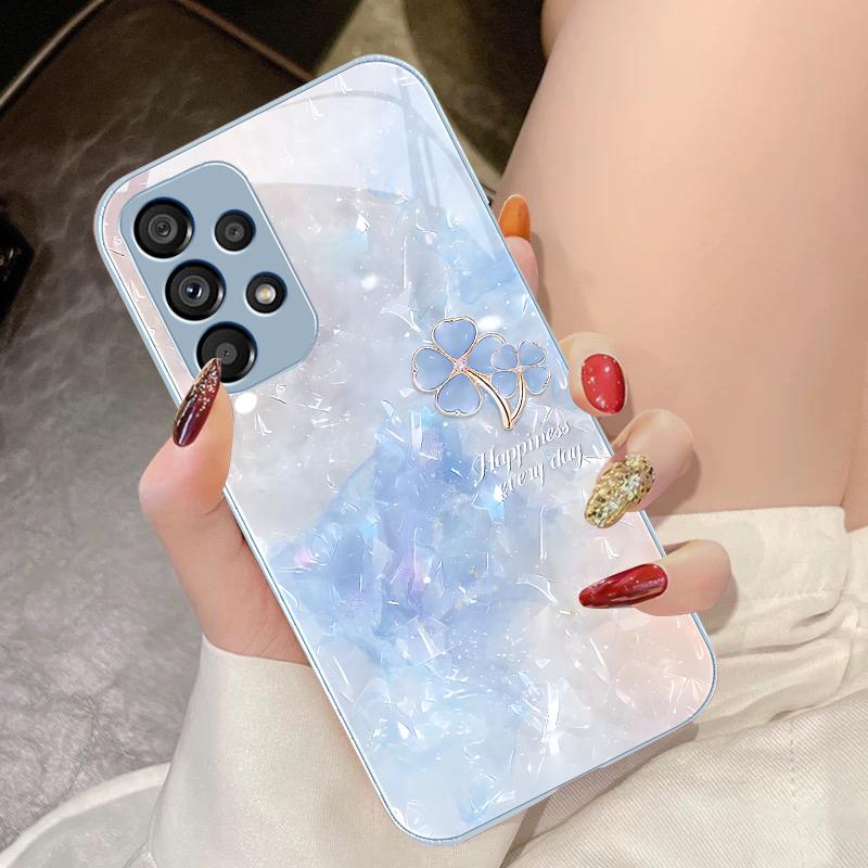 Чехол для телефона из закаленного стекла с двойным клевером для Samsung Galaxy S10 4G S20 11E 30 S21 21Fe 22 S24 Pro S23 Ultra 5G S8 S9