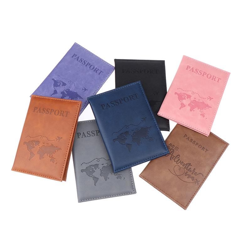 Pu Leather Card Case Cover Unisex Simple Passport Cover World Thin Slim Travel Passport Holder Wallet Gift