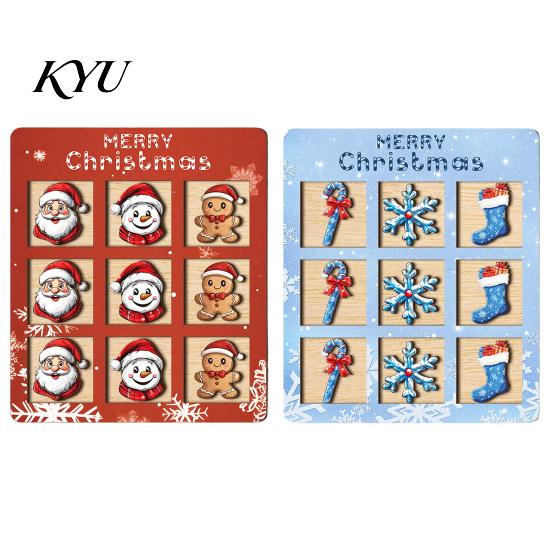 Family Friendly Christmas Party Props Wooden Chessboard Ornament with Santa Claus/Snowflake Design Rustic Claus Snowman Signs for Holiday Home Desktop