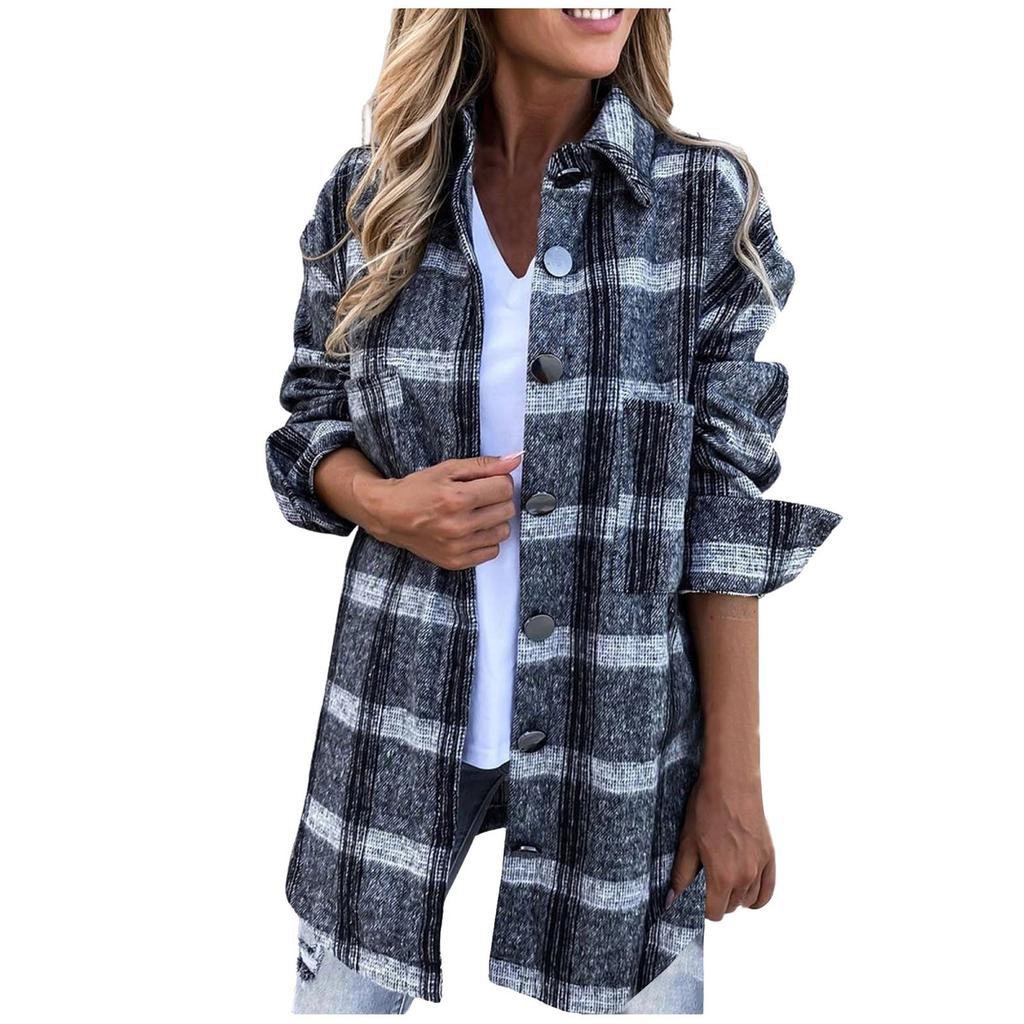 Женская мода, повседневная клетчатая куртка, рубашки с длинными рукавами и лацканами на пуговицах, пальто-рубашка