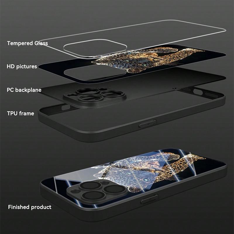 Крутой чехол для телефона из стекла с принтом животного леопарда для iPhone 16 17 Pro Max 11 12 13 14 15 Pro 16E 17Air 7 8 Plus XR XS X