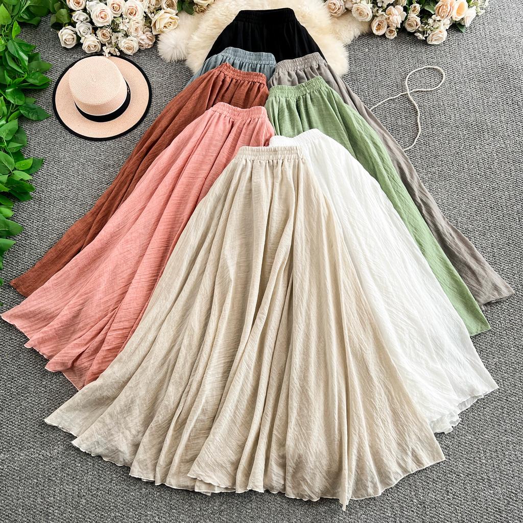 Dimanaf 2025 Summer Solid Women New Skirts Elastic Elegant White Pleated Skirts Lace High Waist
