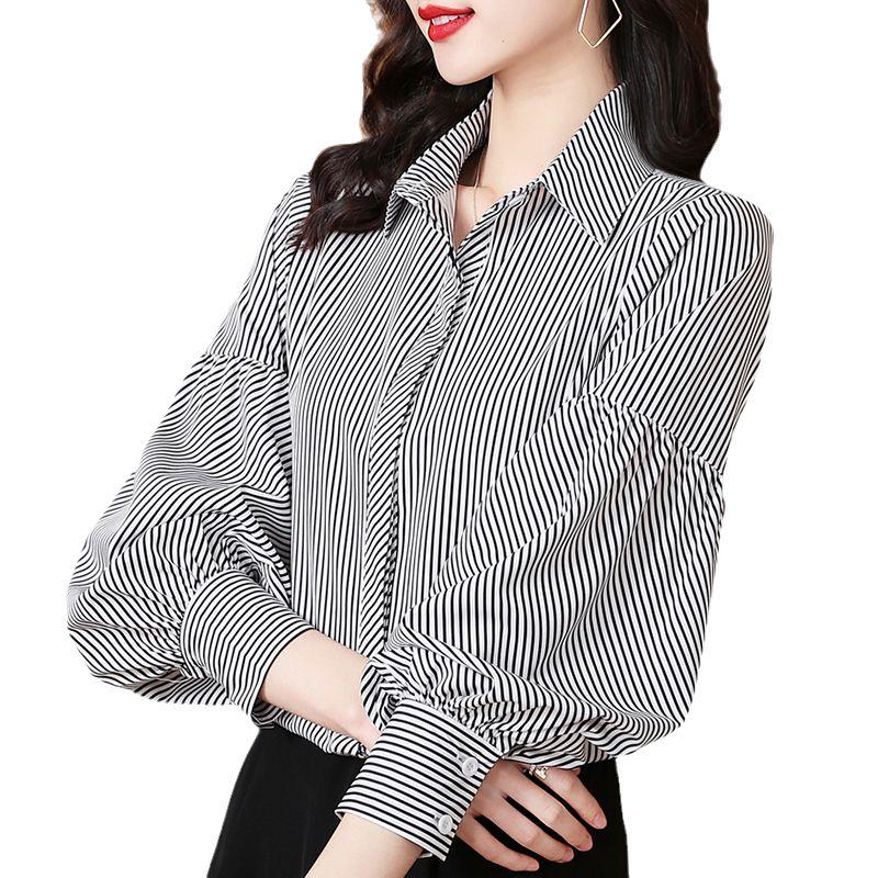 WTEMPO Striped Chiffon Shirt Women Korean Fashion Top Temperament Long-sleeved Versatile Shirt