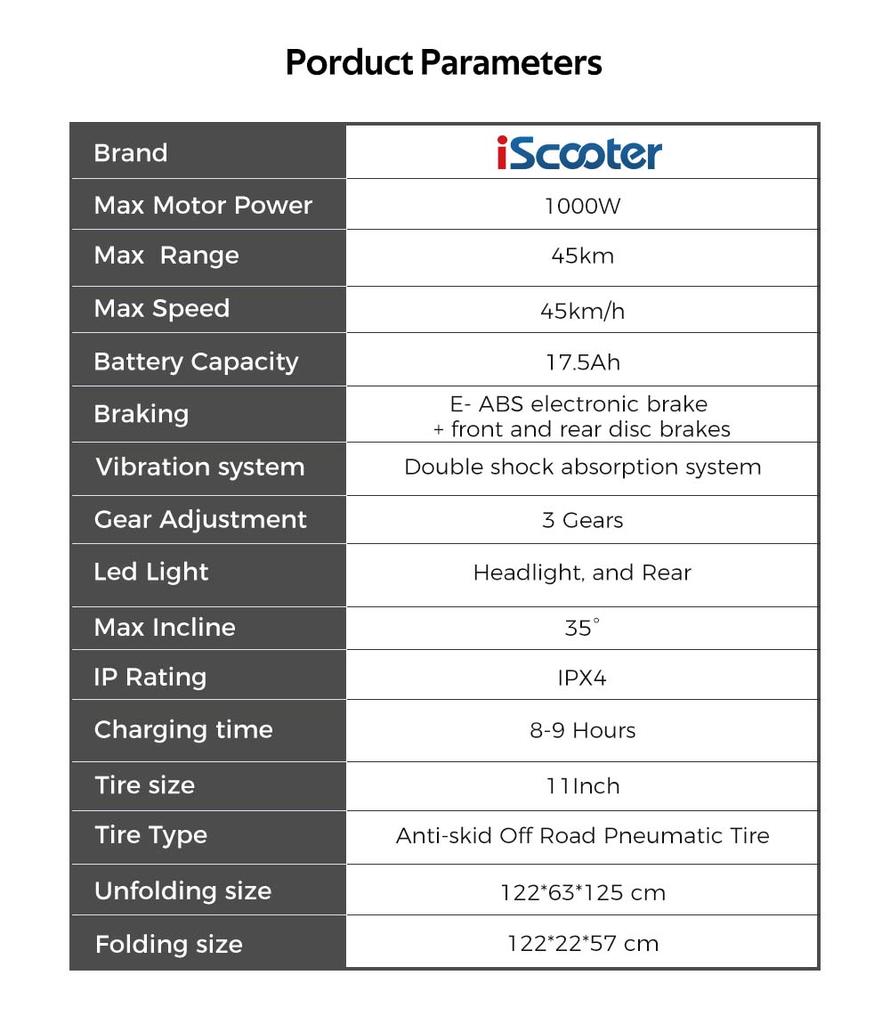 iScooter IX6 11-Inch Off-Road Rear Drive Electric Scooter 1000W Motor, 50-60KM Range, NFC Technology(NO ABE)