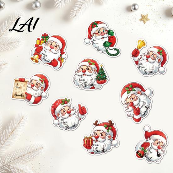 Writable Name Tags for Gifts 45Pcs Christmas Santa Sticker Set Cartoon DIY Handwrite Label Decals Gift Tags Personalized Friends Party Favor