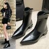 Модные осенние женские ботильоны, модные женские короткие ботинки с острым носком на квадратном низком каблуке, повседневная зимняя женская обувь 2024 года