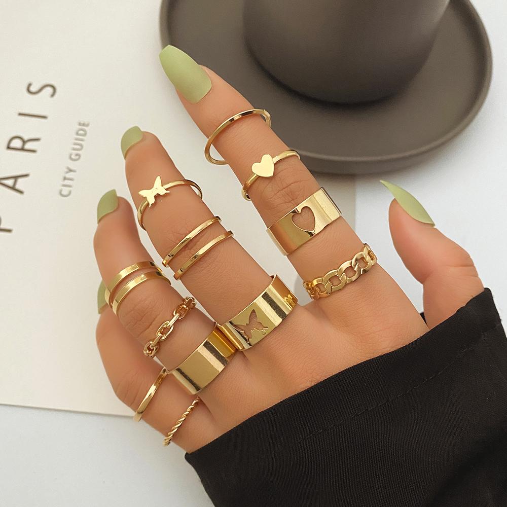 Набор из 12 предметов, Очаровательная богиня, вечерние украшения, универсальный набор колец с резьбой по бабочке для ночного клуба